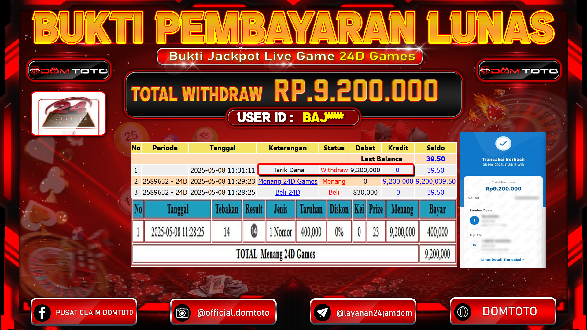 JACKPOT LIVE GAME 24D GAMES 08  MEI 2025